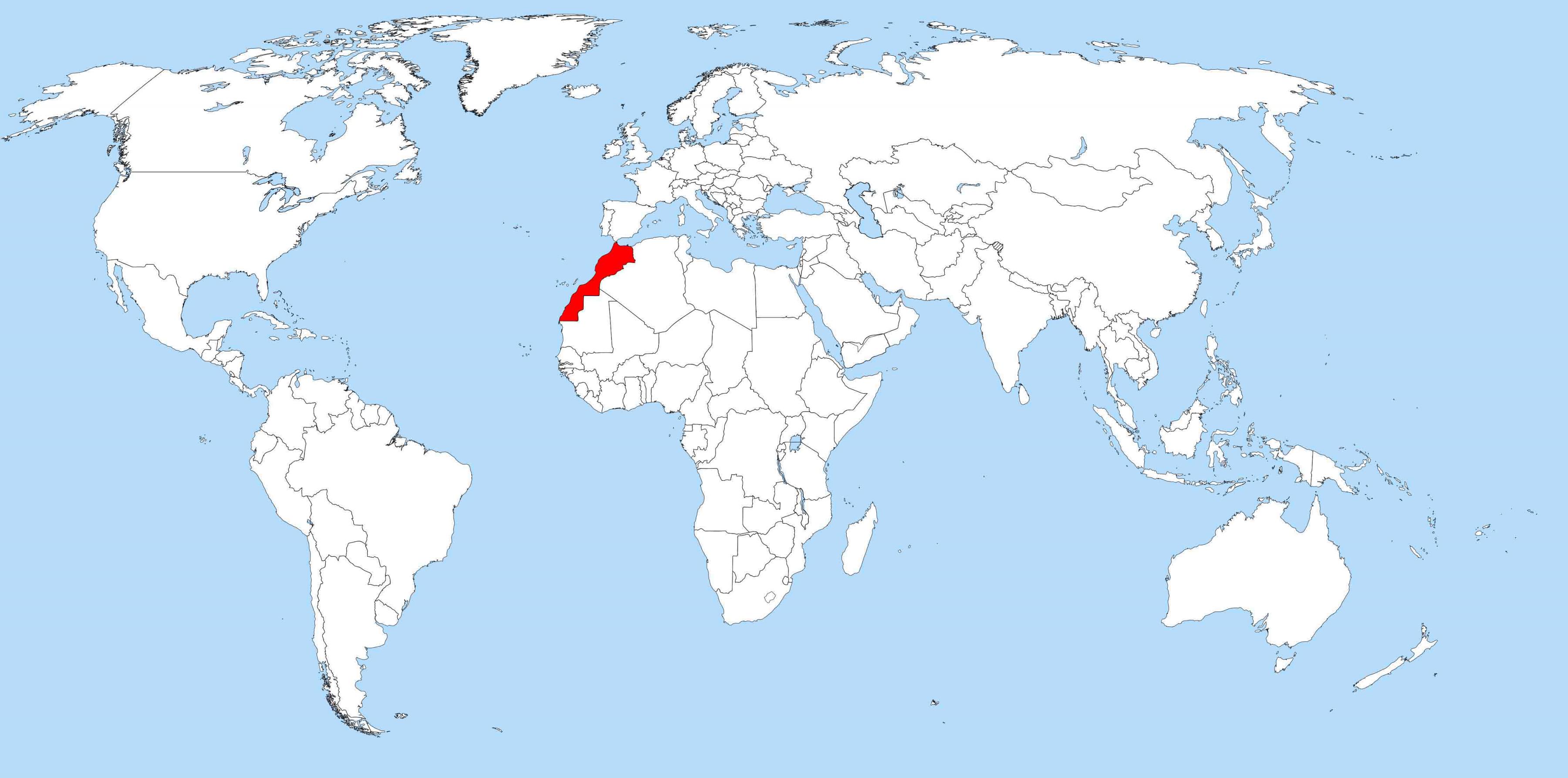 摩洛哥在世界地图上：周边国家和非洲地图上的位置